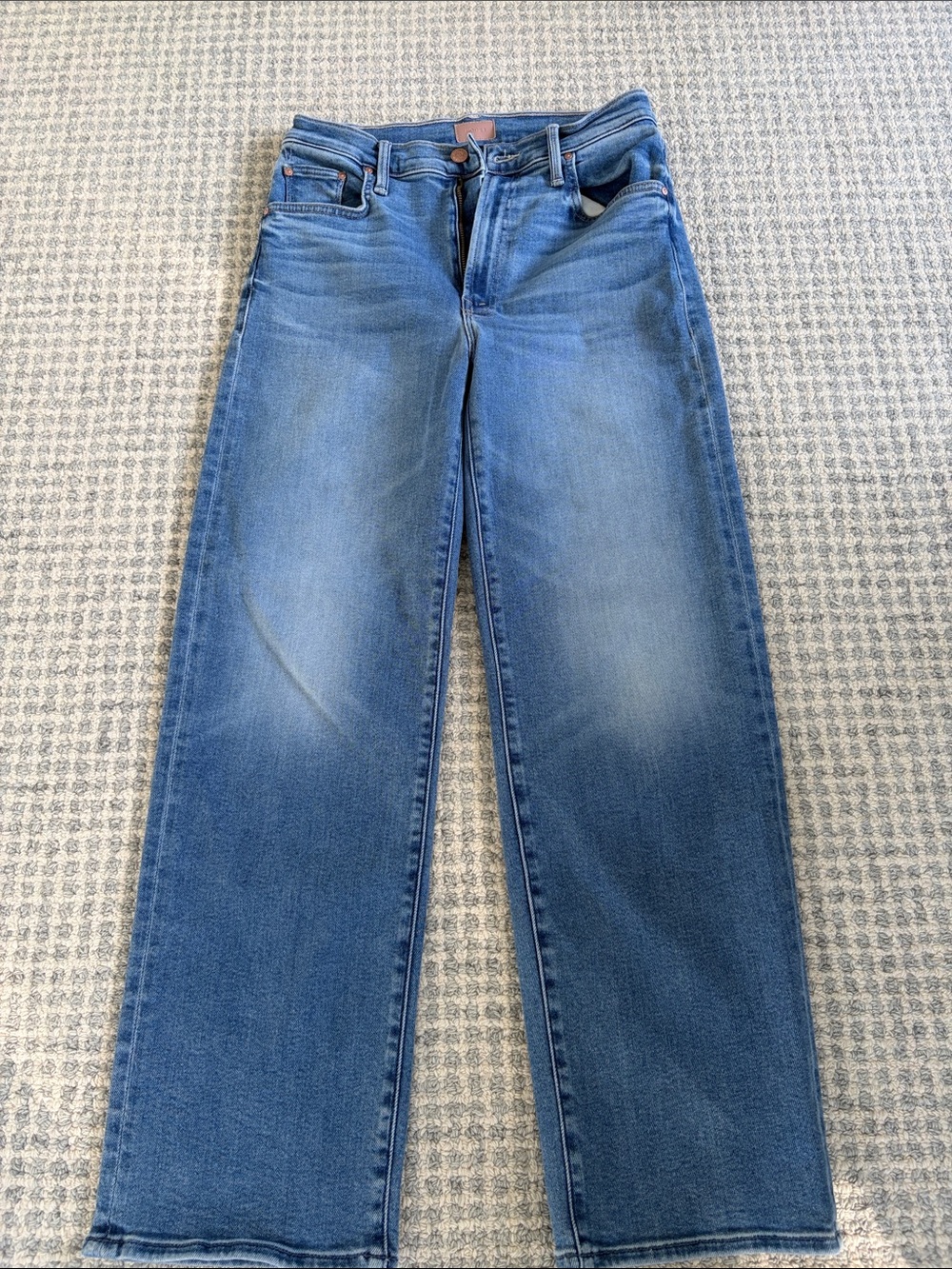MOTHER Straight Leg Jeans in Medium Blue Fade